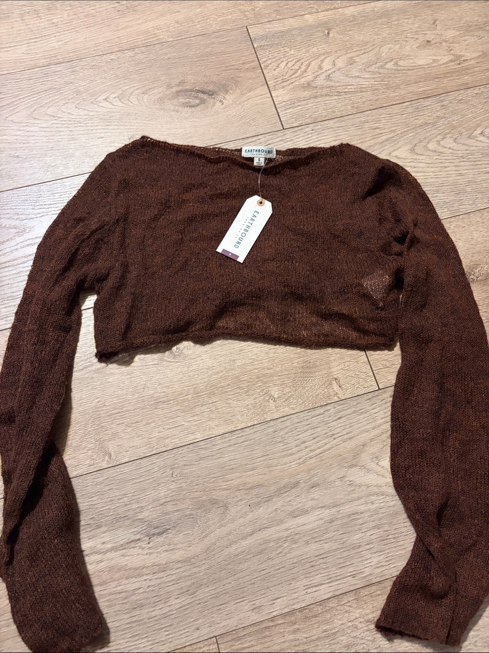 EARTHBOUND Cropped Rust-Brown Knit Long Sleeve Sweater